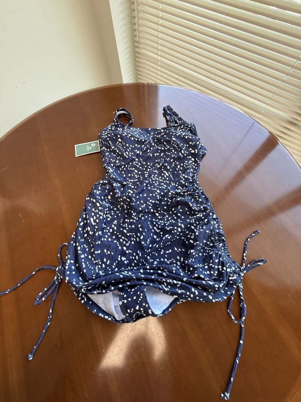 Navy One-Piece Swimdress with White Spot Print